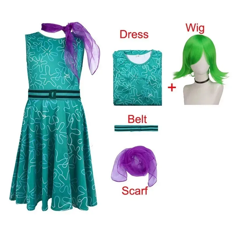 내부 코스프레 아웃 2 코스프레 키즈 드레스 의상 영화 조이 디스가스트 롤플레잉 드레스 스카프 가발 여성 어린이 할로윈 파티 의상