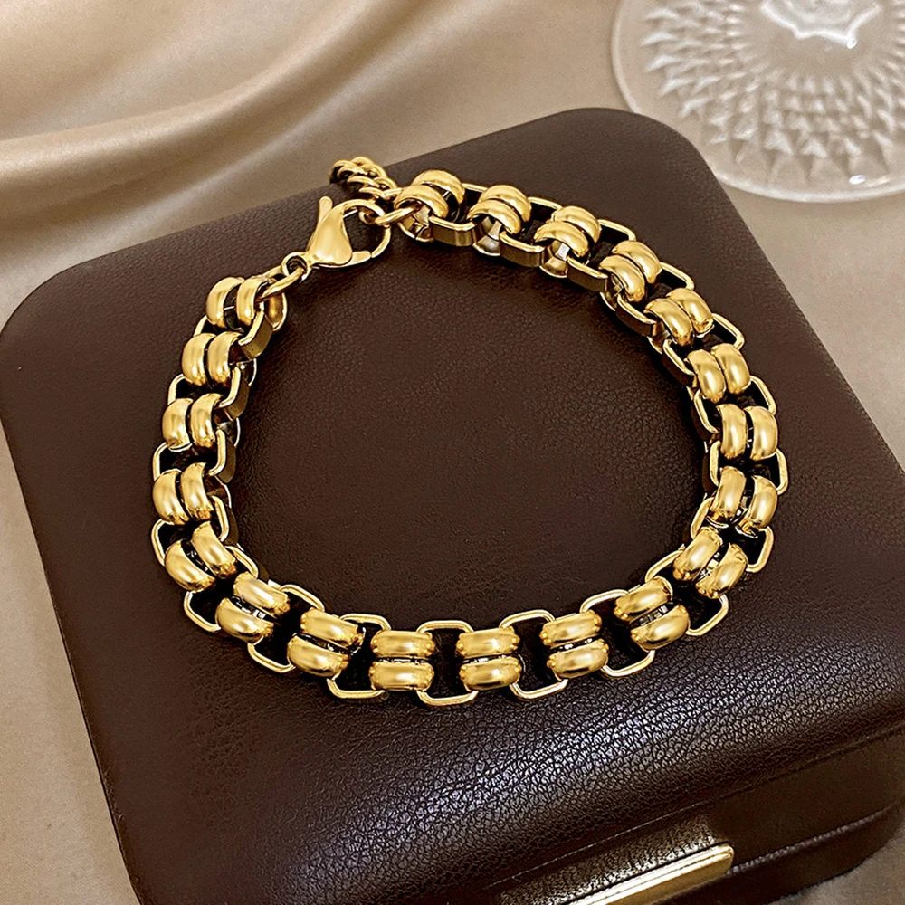 الفولاذ المقاوم للصدأ Chuky الشرير مربع سلسلة أساور للنساء الرجال أنيق مزدوجة الطبقات مقفل سلسلة سميكة أساور المعصم مجوهرات