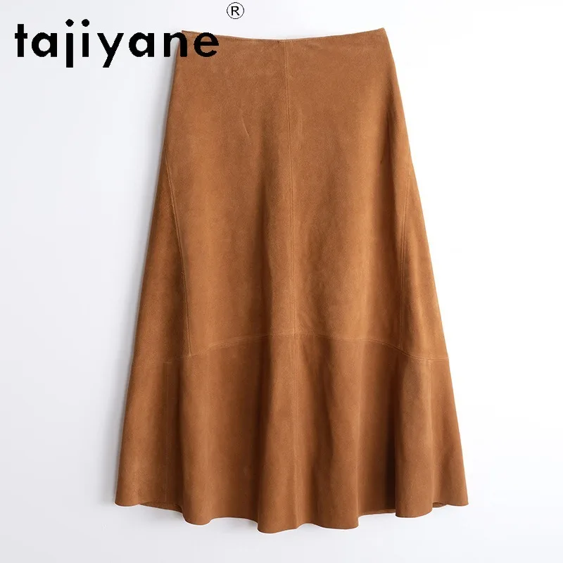 TAJIYANE Genuine Leather Skirt Sheepskin Suede Mini Skirt High Waist Classic Women's Skirts Long Umbrella Skirts 2026 Woman Юбка