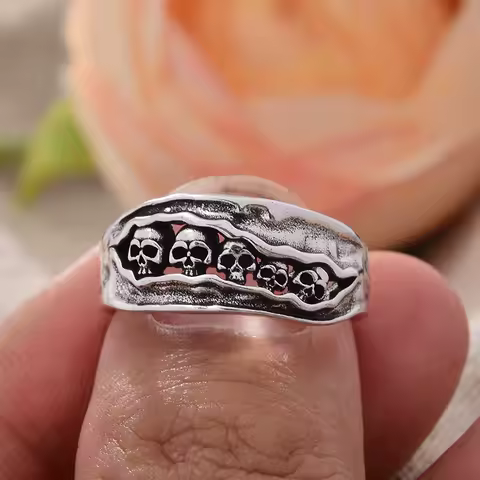 Original Jewelry Horrible 5 Skull Design Thai Silver Men Finger Ring Halloween Gifts Cheap