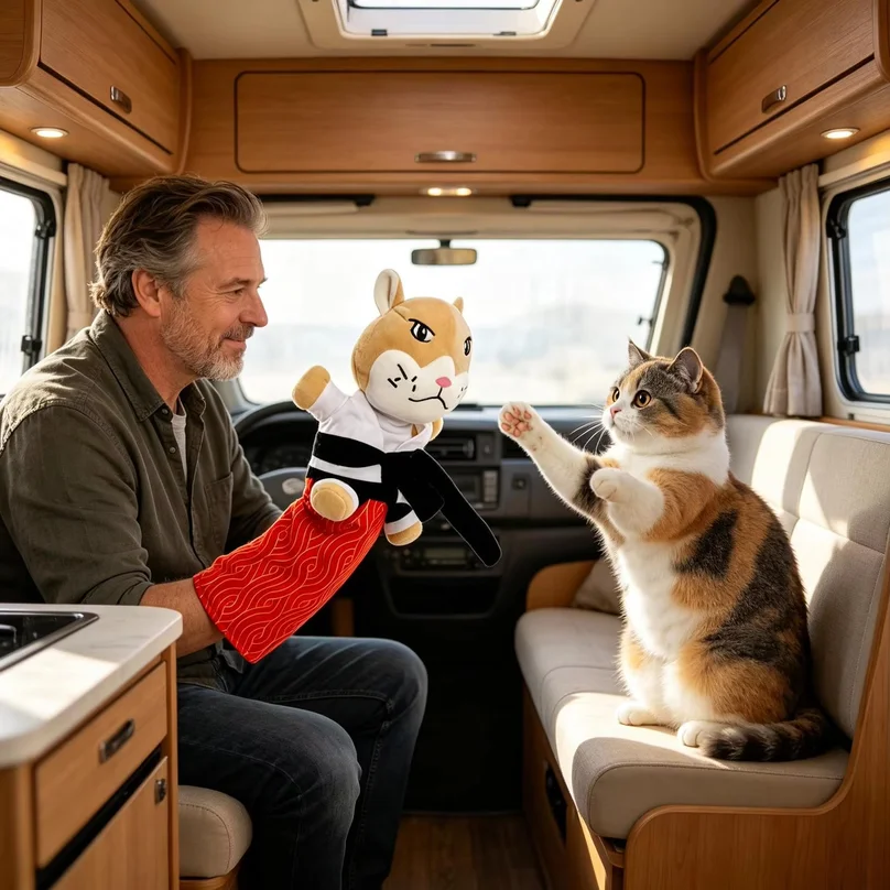 Cat Wrestling Glove With 3 Catnip Pouches Treat Pocket 3 Layer Protection Cat Puppet Wrestler For Boredom Relief Mental