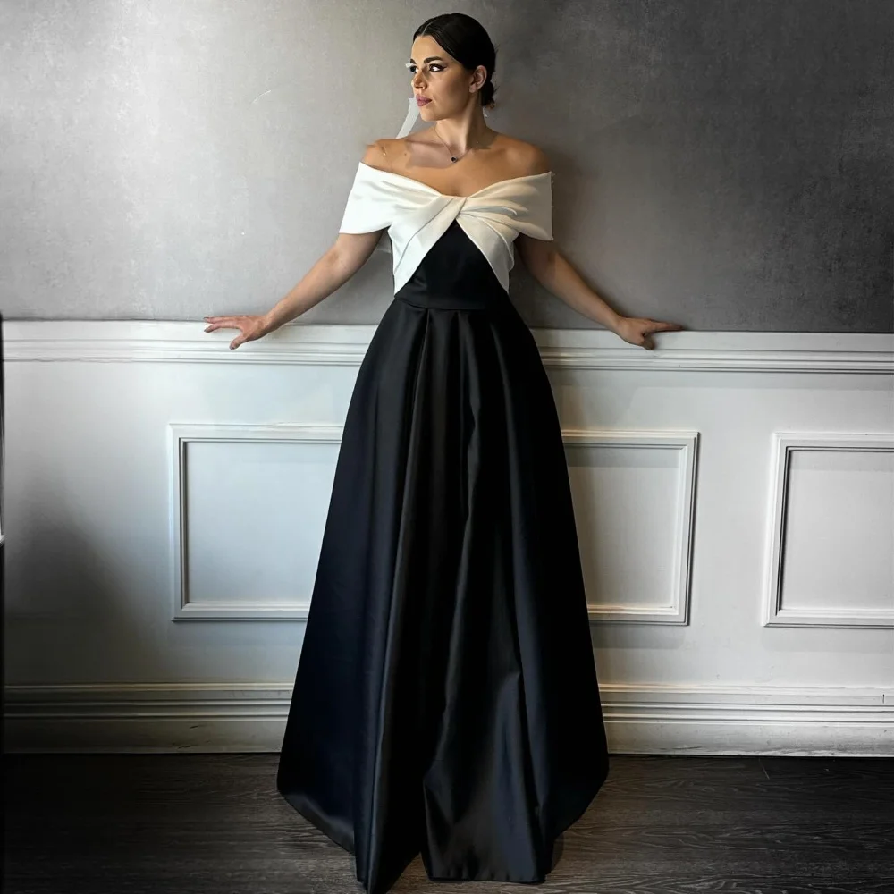 Customized Simple Modern Style Pleat Draped A-line Off-the-shoulder Long Dresses Bespoke Occasion Dresses Matching Classic