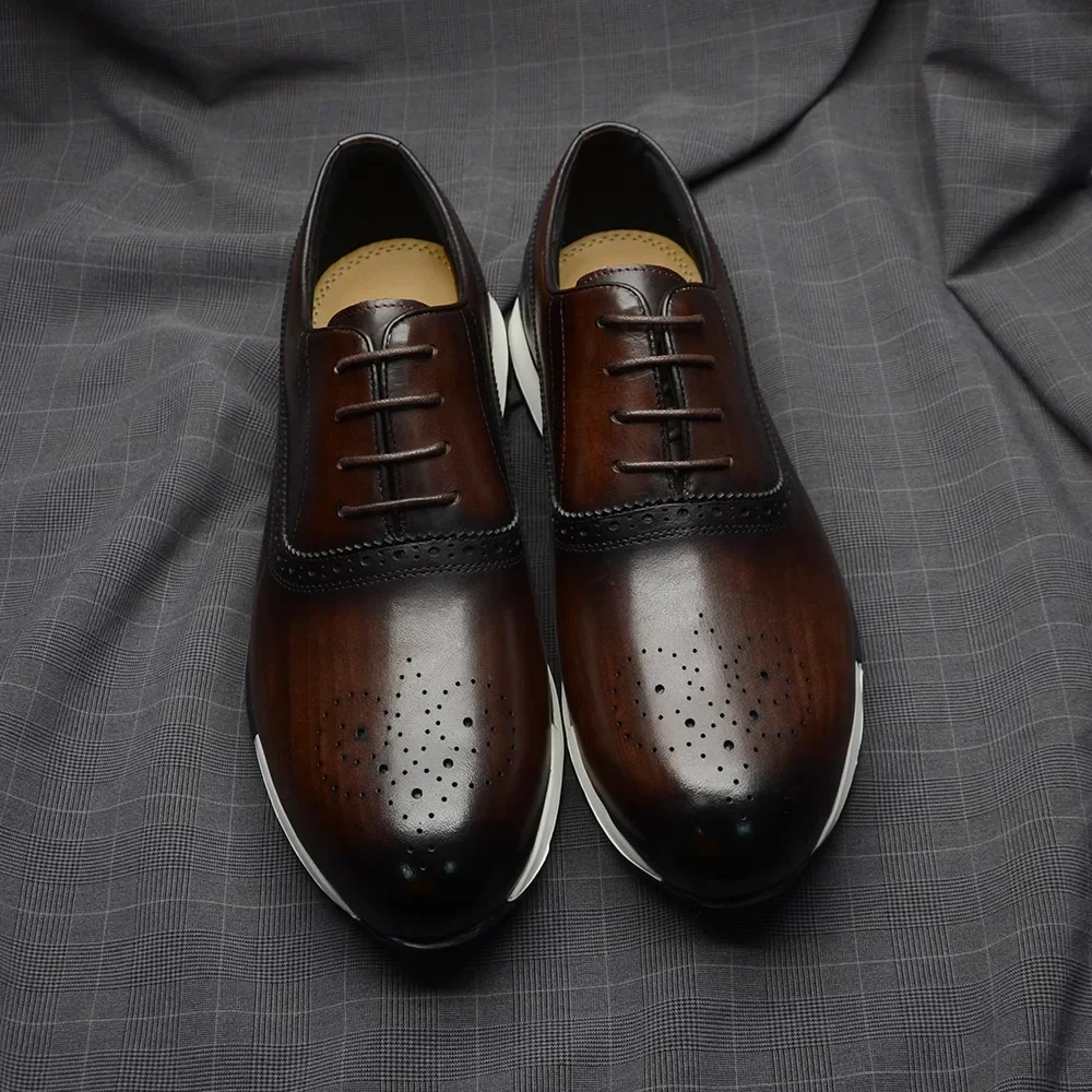 العديد من الألوان اليدوية جلد طبيعي أكسفورد حذاء رياضة للرجال الدانتيل يصل تصليحه الأعمال مكتب موضة العلامة التجارية حذاء كاجوال رجل #6