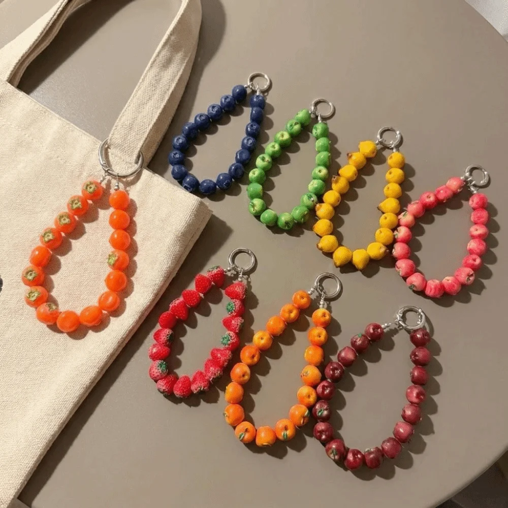 Fashion Exquisite Fruit Beads Keychain Strawberry Cute Bag Charm Blueberry Creative Mobile Phone Chain Daily
