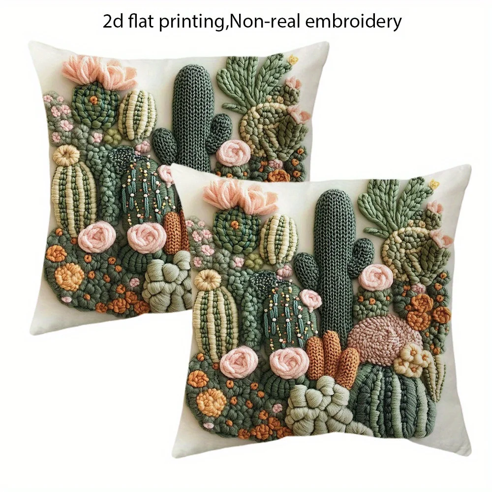 Kaktus-Sukkulenten-Kissenbezug mit 2D-Druck, Boho-Wüstenpflanzen-Kissenhülle für Sofa, Bett, Couch, Gemütliches Zuhause