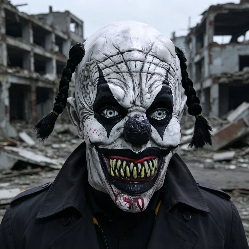 Masque de Clown Effrayant et Sanglant avec Cheveux Noirs, Masque de Fou Roi Horreur Intégral pour Halloween, Cosplay, Costume de Maison Hantée
