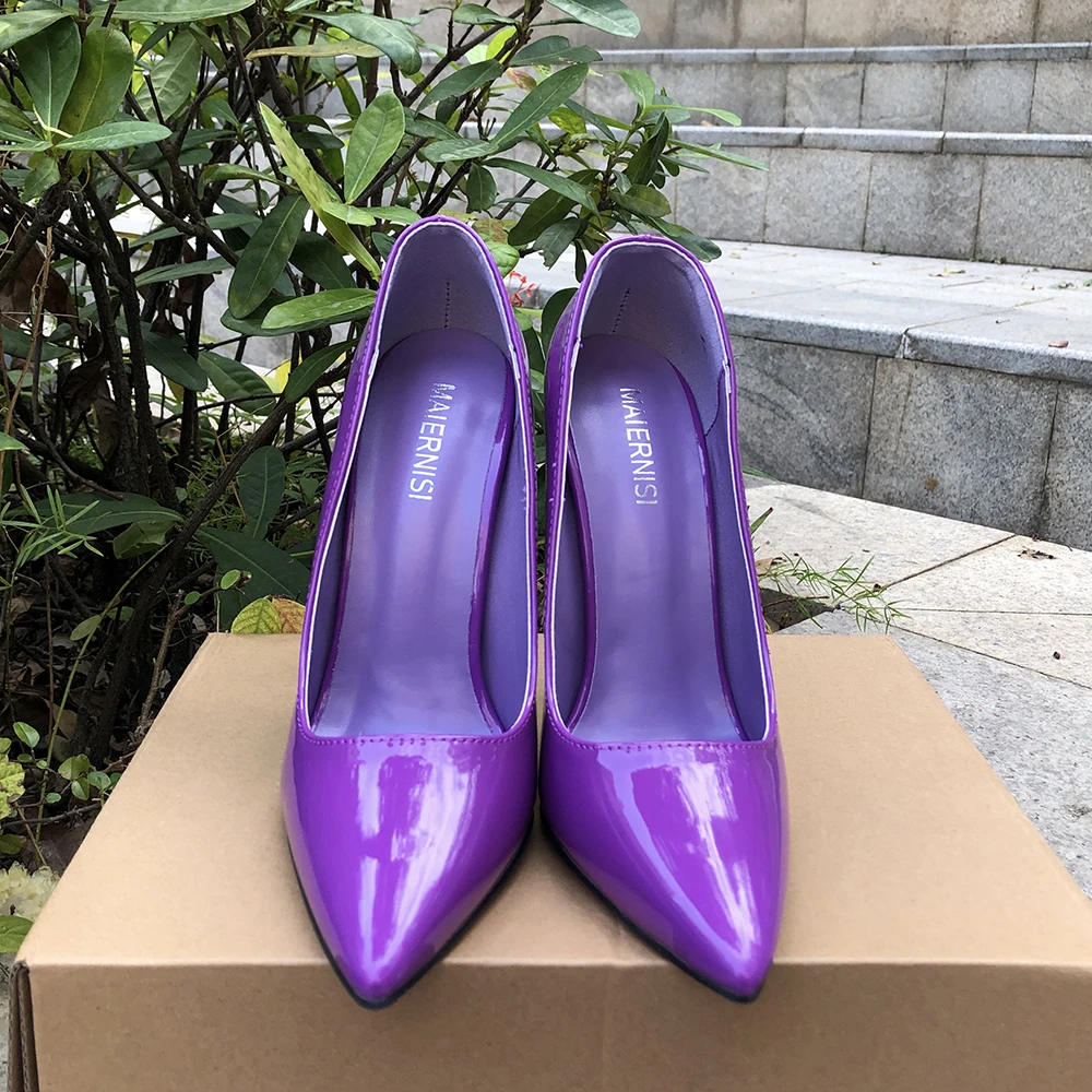 Woman 12cm Stilettos Pumps Fetish Thin Metal Super High Heels SM Man Pointed Toe Slip On Unisex Shoes Customize Purple Black Red