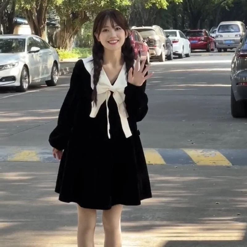 

Платье женское больших размеров (300 Pou) с милым узлом, средней длины, для ранней осени, элегантное, маленького размера