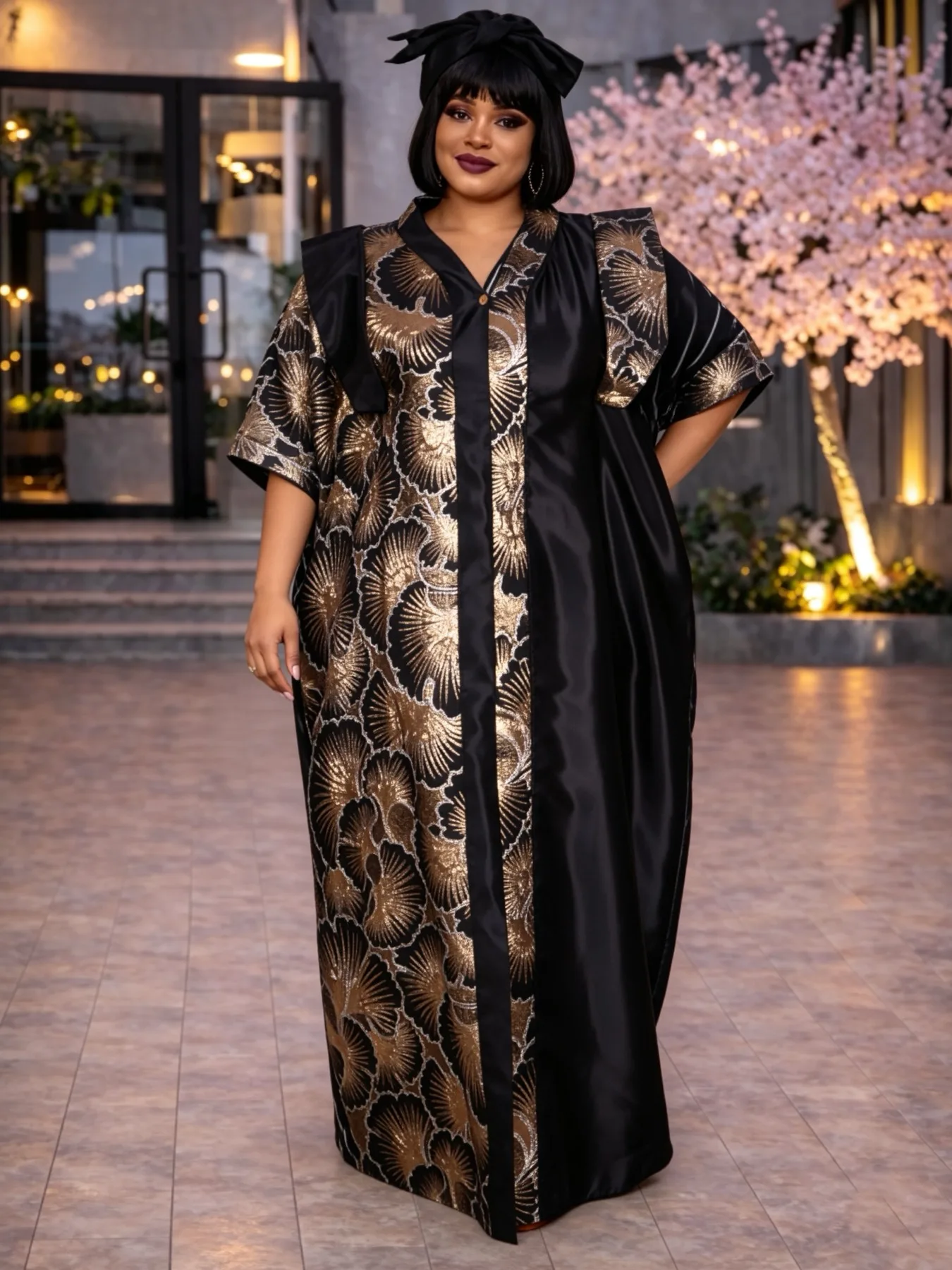 

Embroidered Satin Abaya Dress for Women Plus Size Middle East Traditional Robe with Waist Tie V Neck Long Flowy Maxi Gown