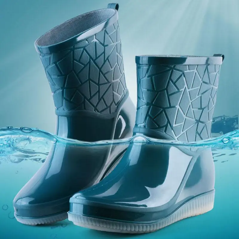 Rain Boots Women Waterproof Kitchen Car Wash Work Non-slip Mid-Calf Water Boots Antiskid Wear-Resistant Thickened Women Shoes