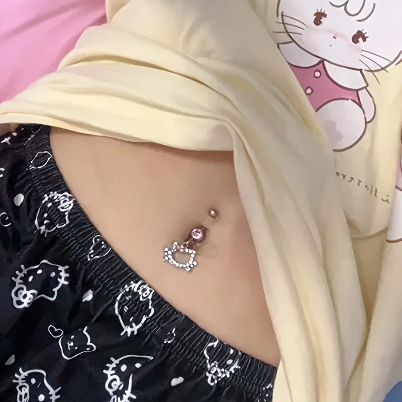 Hello Kitty Navel Nails Anime Sanrios Sparkling Zircon Y2K Girls Bellybutton Buckle Fashion Sexy Body Piercing Jewelry Toy Gifts