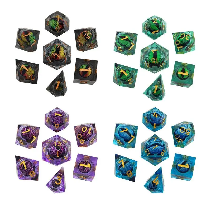 D And D Dice Polyhedral Dice Playing Dice Dragon Eye Dice For Cosplay Game Role Playing Dice Resin Crafts Fans Kids Gift 7 Pcs