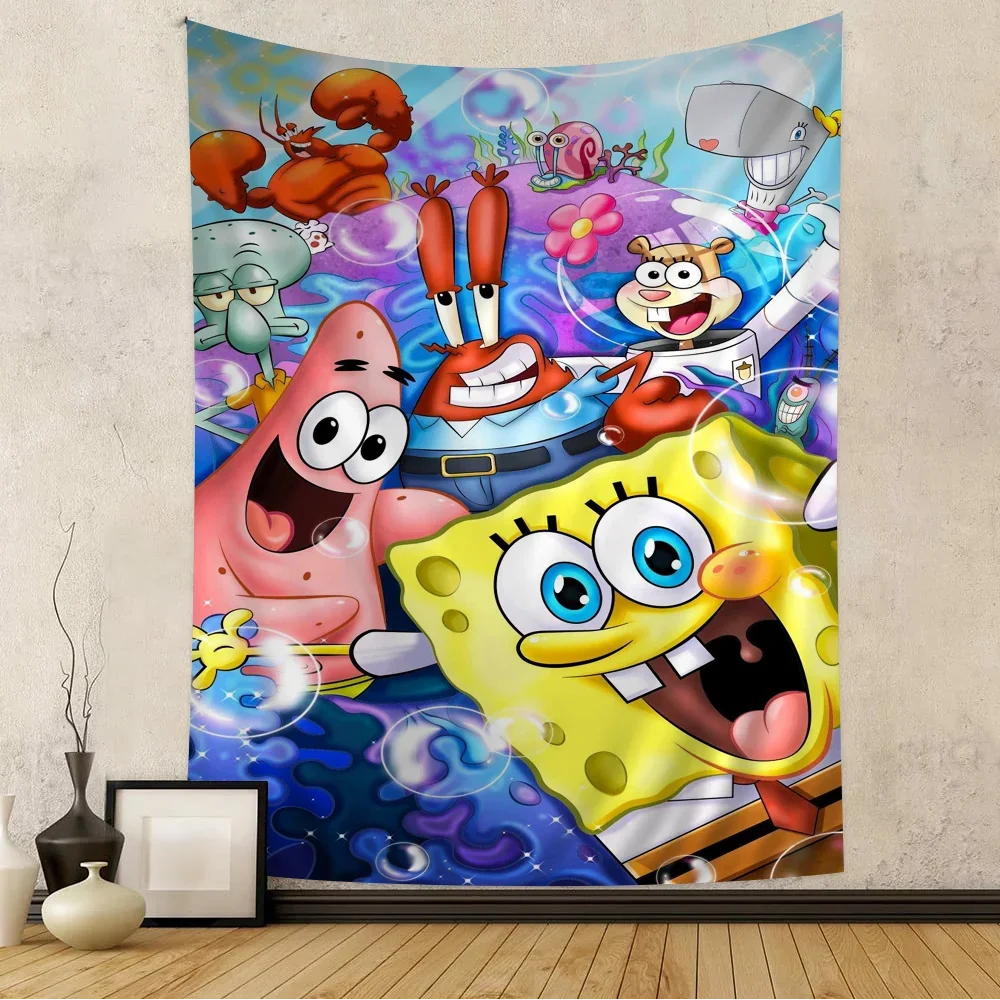 Anime S-SpongeBob S-SquarePants Colorful Tapestry Wall Hanging Bohemian Wall Tapestries Mandala Wall Hanging Sheets