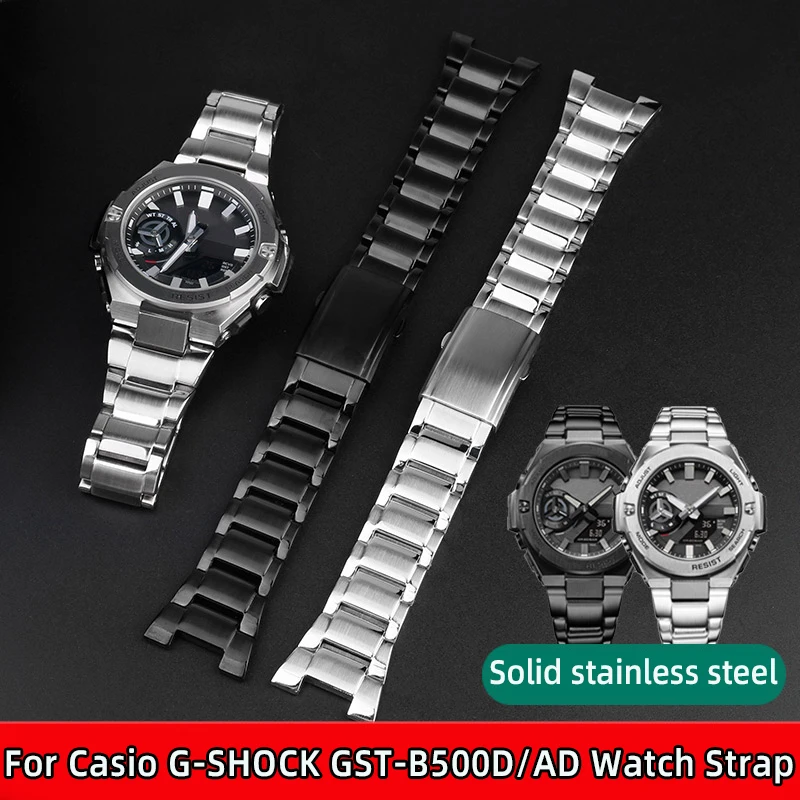 For Casio G-Shock Heart of Steel GST-B500BD/GST-B500 AD Stainless Steel Watchband Metal Folding buckle men's Watch Strap chain