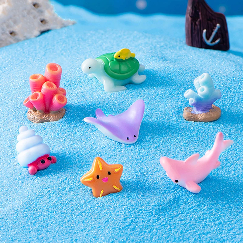 Mini Ocean Marine Set Model Sea Life Animal Dolphin Crab Shark Turtle Action Figures Aquarium Miniature Cognition Education Toy