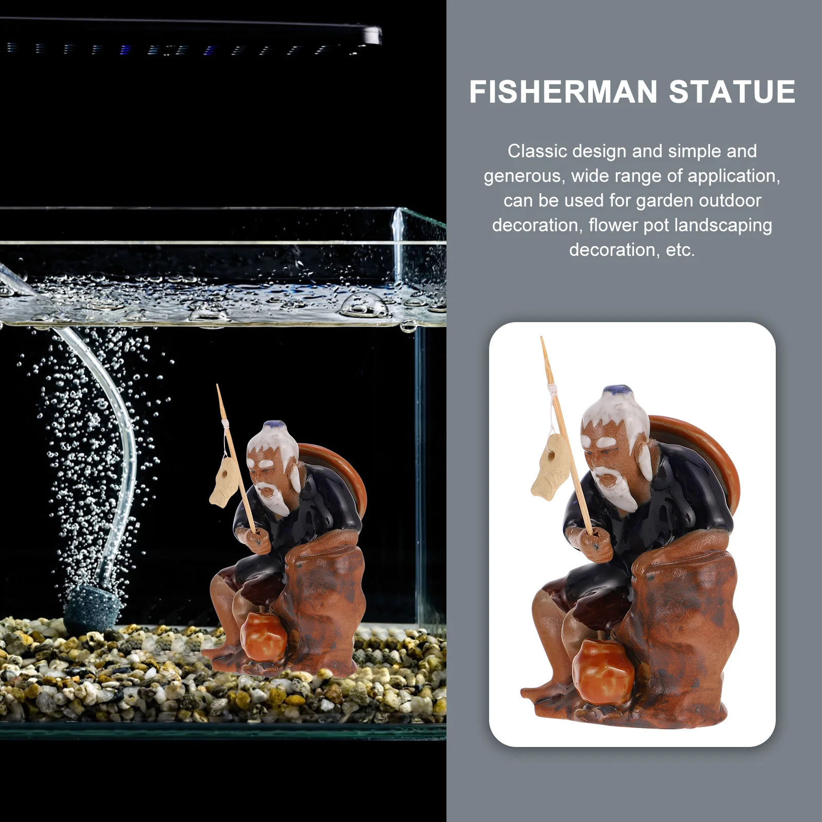 

Ceramic Fishing Old Man Decor for Aquarium Fish Tank Landscape Ornament with Vivid Scenery Design Bonsai Garden Accessories