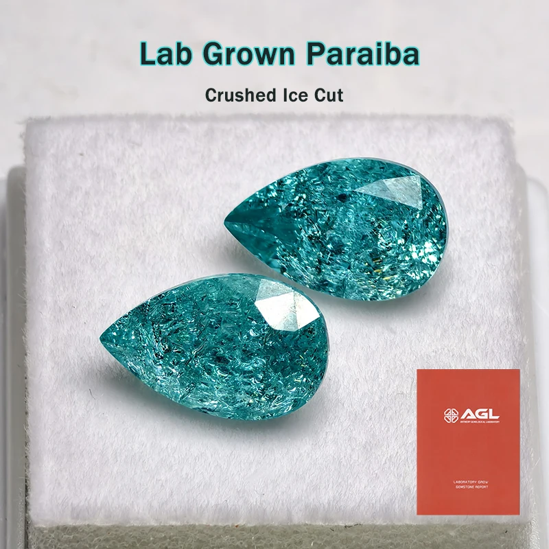 Lab Grown Paraiba Pear Shape Cracked Ice Cut Tourmaline Gemstone For DIY Jewelry Making Material Selectable AGL Certificate