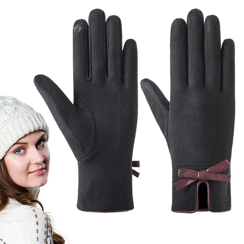 Mulheres touchscreen luvas de inverno luvas quentes à prova de vento macio quente aconchegante esportes inverno texting luvas com arco manguito para homens