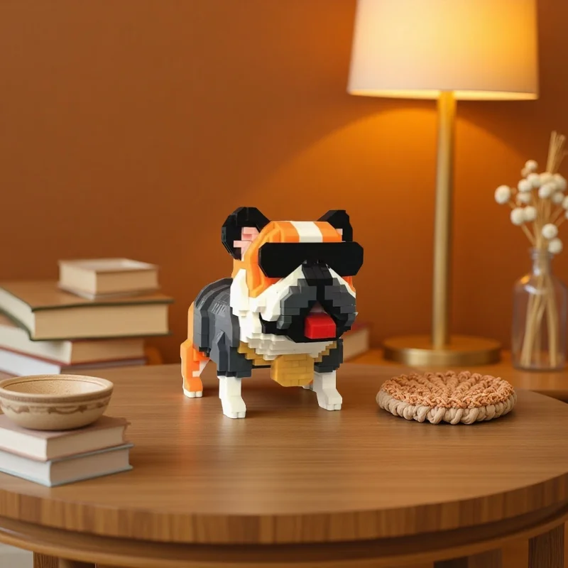 

986PCS Bulldog building block toy ornaments, vivid, cute and realistic, home decoration and desktop display, holiday gifts