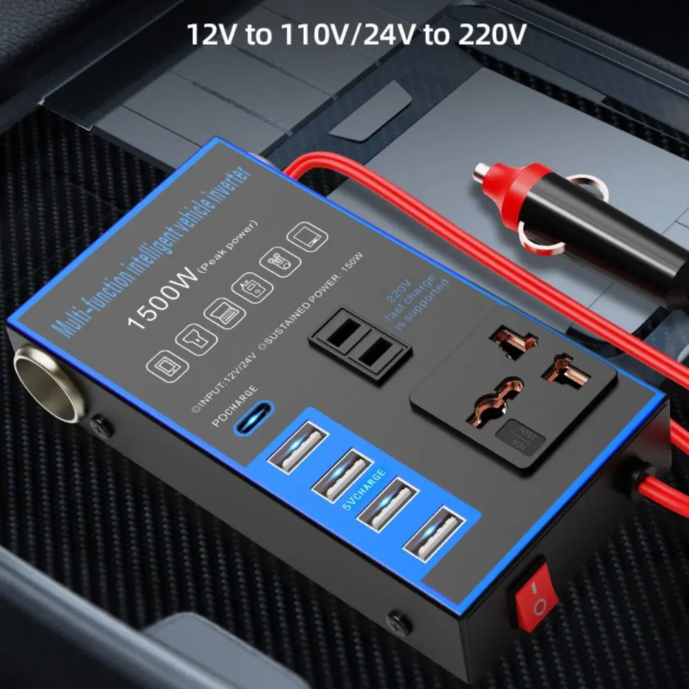المحمولة العالمي سيارة العاكس عالية الطاقة 1500 واط سيارة محول المقبس 4 USB/PD محول الطاقة متعدد الوظائف