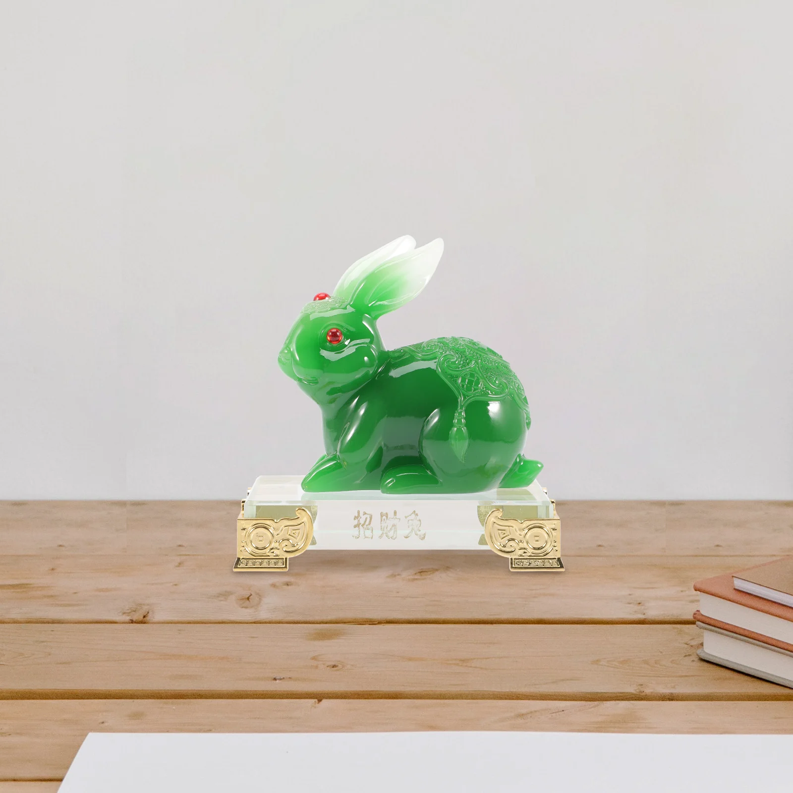 

Jade Rabbit Ornament Green Tiny Statue Home Decor Dining Room Tabletop Bunny Figurine Safe Material Long Life Delicate Details