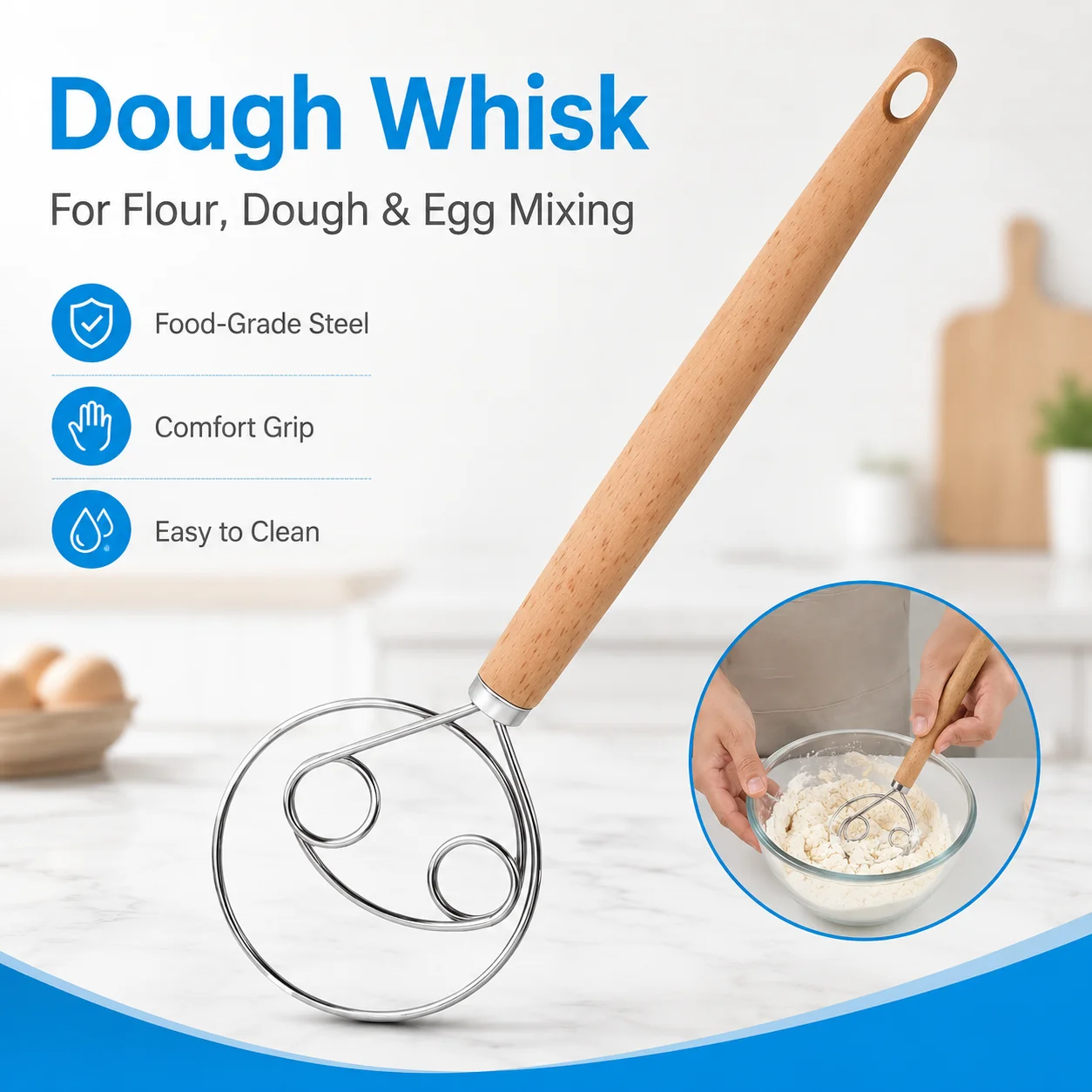 1PC Flour Mixer Handheld Dough Blender Kitchen Baking Tool Manual Whisk For Cake Bread Making Cooking Mixing Batter Quick Easy