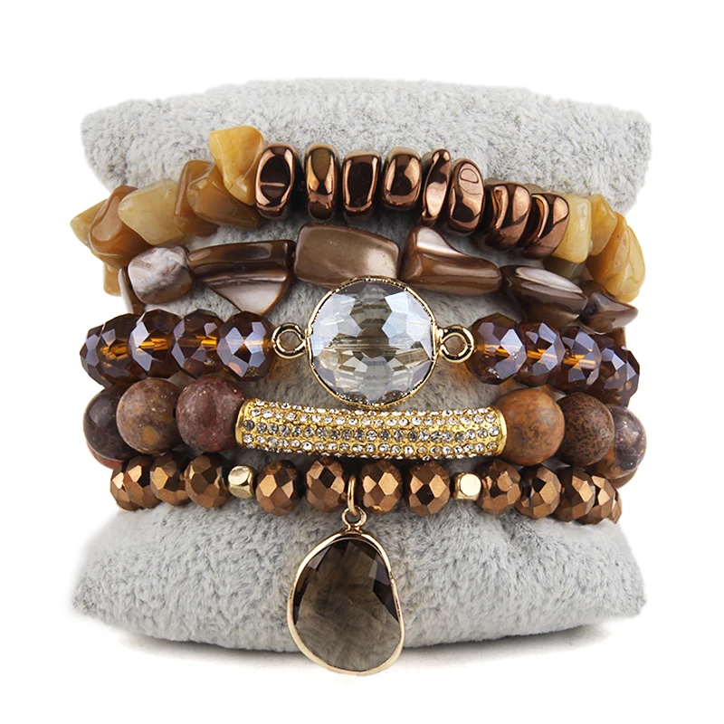 

RH Fashion Bohemia Jewelry Accessory Stone Beaded Charm 5pc Stack Stretch Bracelets Set For Women