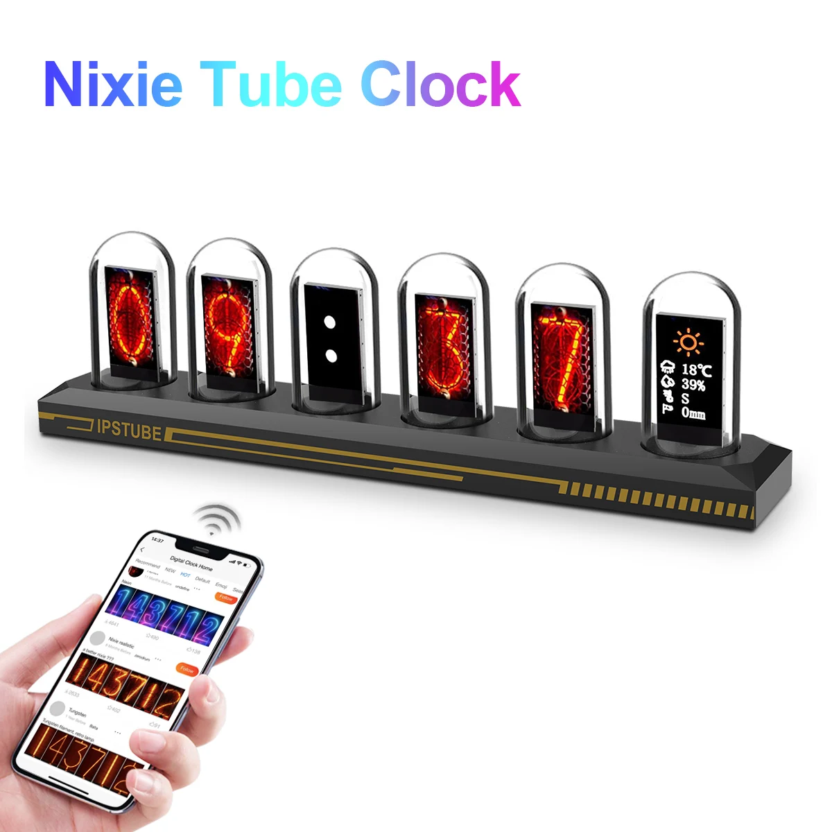 Desktop Decorative Lamp Digital Clock RGB Glowing Nixie Tube Clock Bluetooth WiFi USB LED Glows Night Lights IPS Color Display