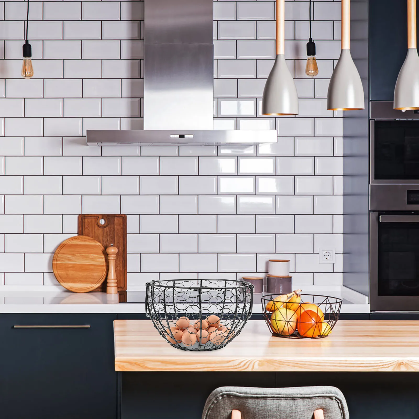 

Iron Storage Basket Rustic Egg Bread Food Vegetable Kitchen Container Round Baskets Household Adornment Handle Easy