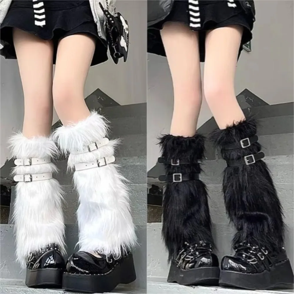 Foot Cover Faux Fur Furry Leg Warmers 40cm Japanese Style Lolita Boots Cover Kawaii Y2K Warm Knee Sleeve Autumn/Winter