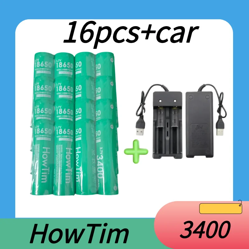 2025 100% Rechargeable Lithium Battery HowTim 3.7V 3400mAh Reverse Lamp Charging USB Original Lifepo4 Comes with Charger