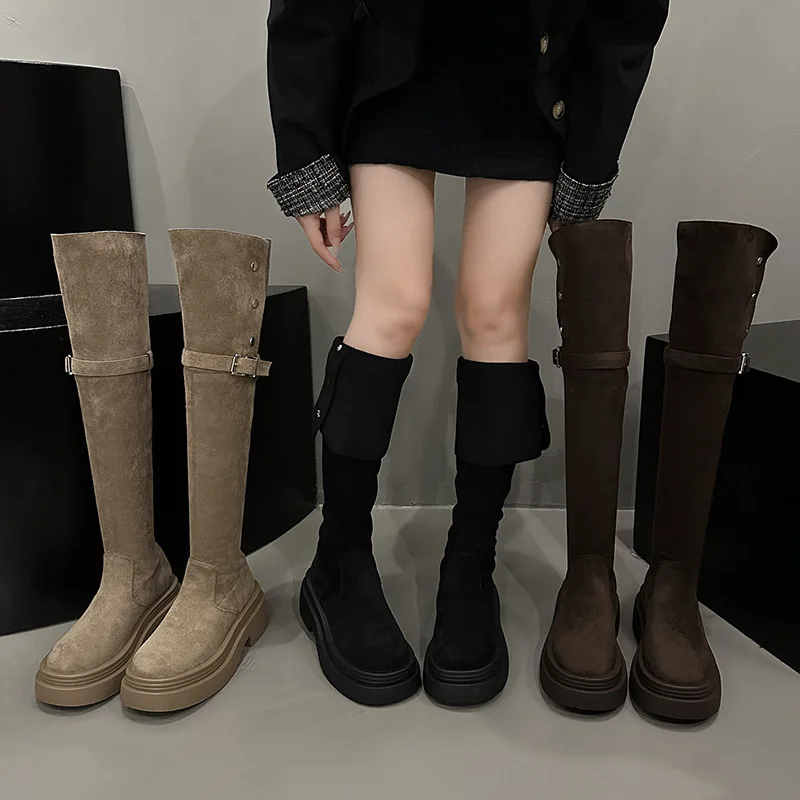 

Over-the-Knee Boots Long Boots Women's Boots Winter High Tube Long Tube Thick Sole Elastic Chunky Heel Slouch Sock Boots