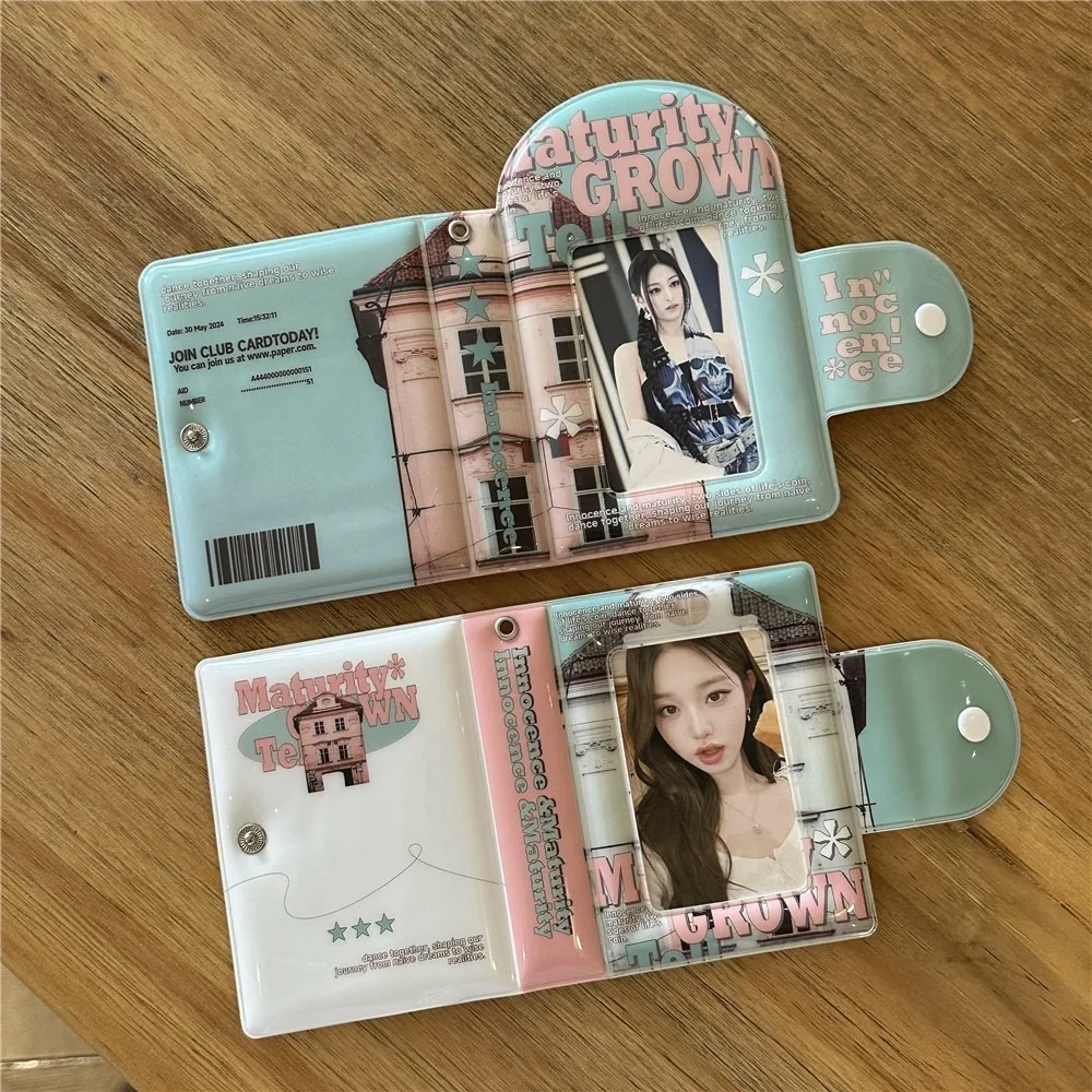 Álbum de cartão estilo japonês fofo, mini cartão ídolo de 3 espaços, livro de coleta com 16 páginas internas, livro de cartão postal de pvc unissex