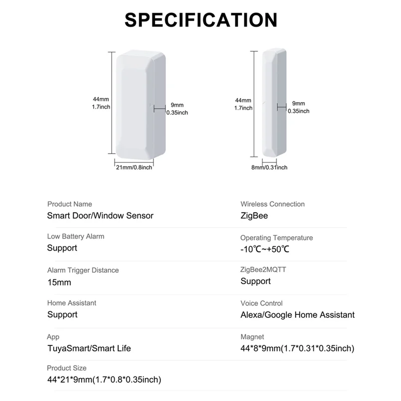 WORTHOWN-Tuya Zigbee Датчик двери Датчик окна Беспроводной умный датчик двери Поддержка сигнализации Домашняя безопасность и автоматизация