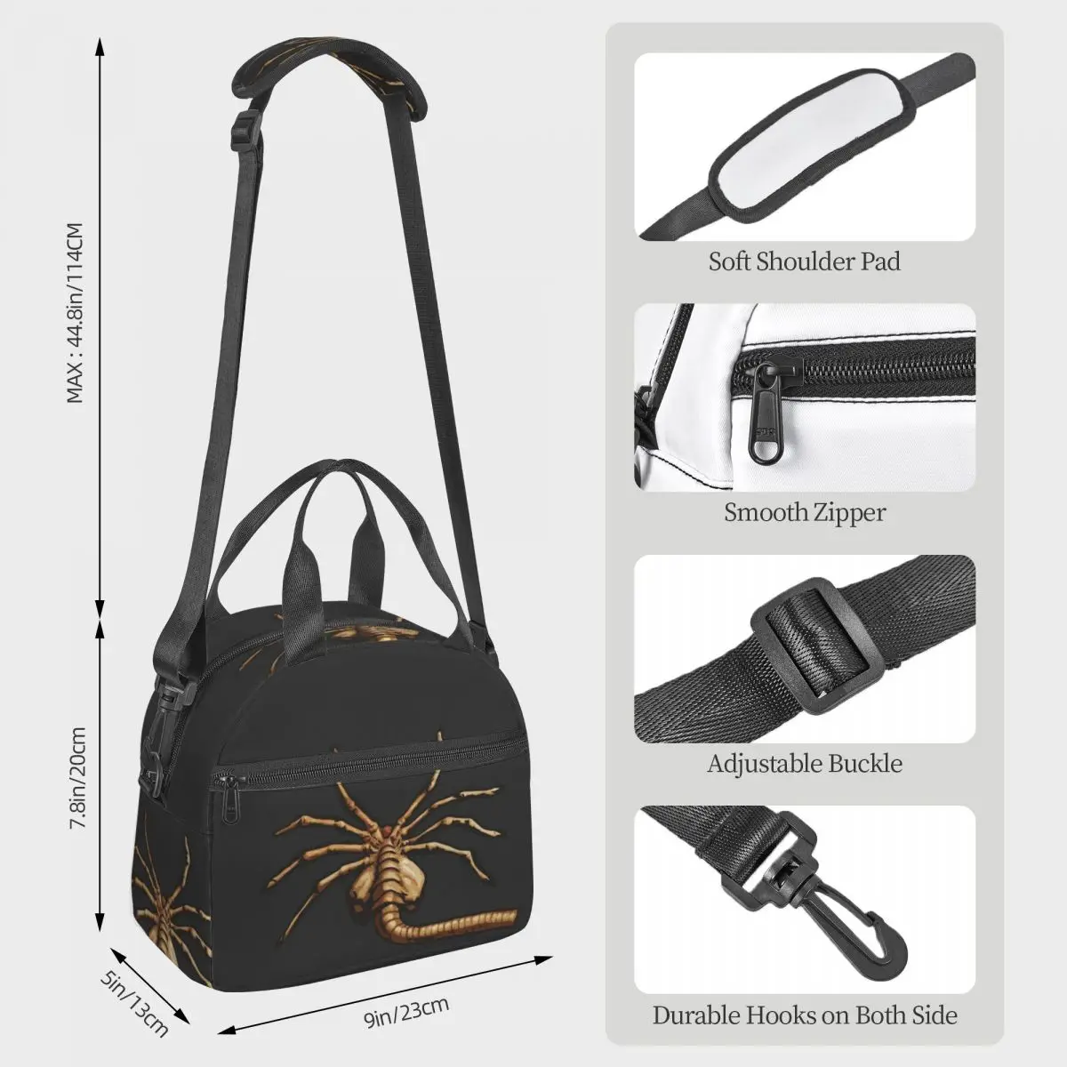 FaceHugger Alien Xenomorph Shoulder  Lunch Bags Insulated Bento Box Portable Lunch Tote Picnic Bags Thermal Bag for Woman Girl