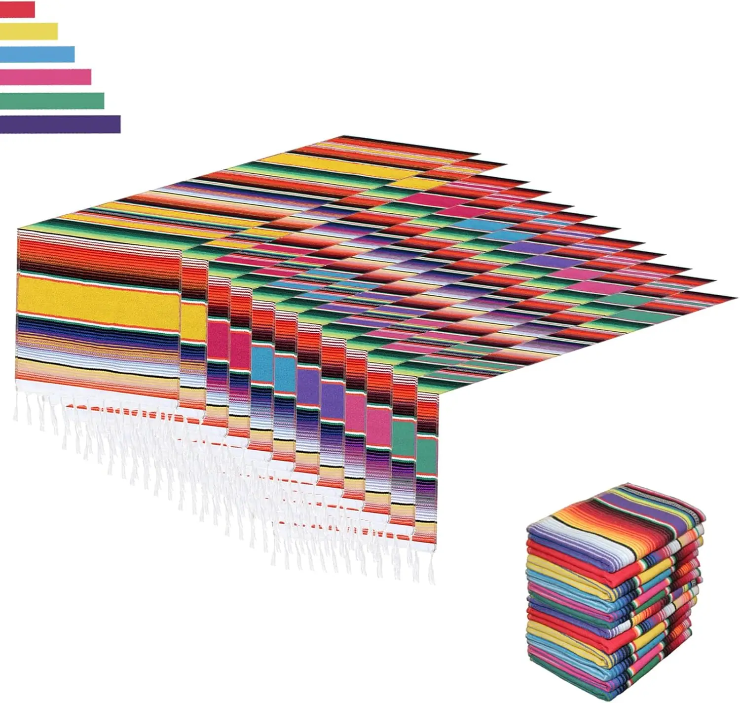 

Набор из 12 радужных мексиканских скатертей-дорожек, 14x84 дюйма, декор в стиле бохо для вечеринок в честь Дня Синко де Майо и фестивалей