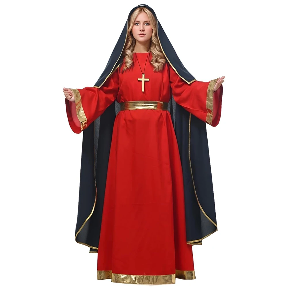 

Halo Virgin Mary Costume Halloween Women Nativity Christmas Suit Biblical Costume