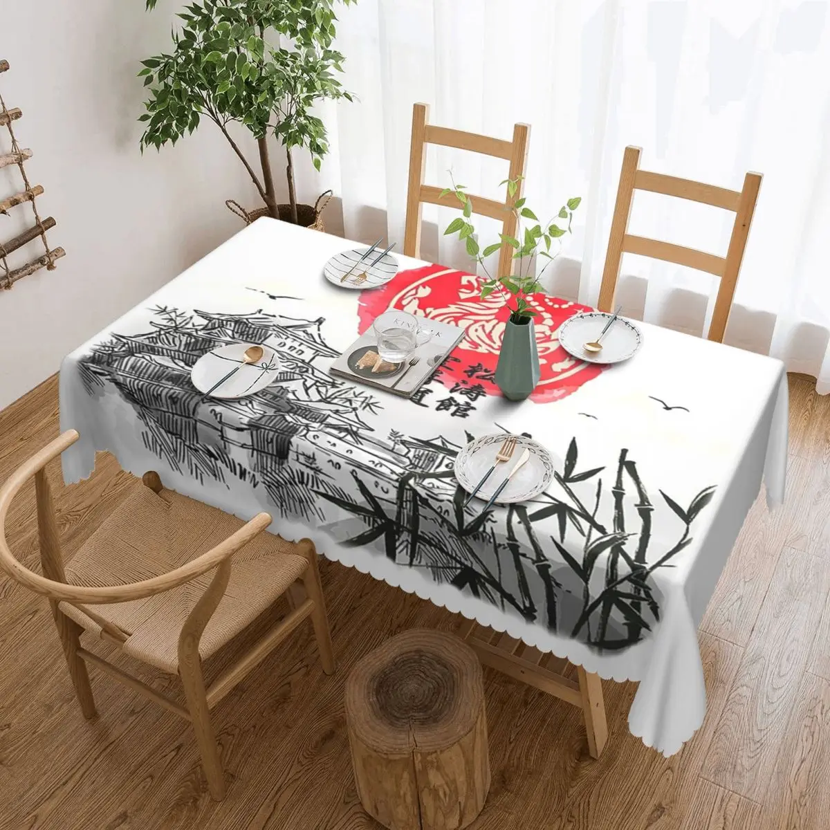 Shotokan Karate Okinawa Scene Martial Custom Rectangular Tablecloth Waterproof Table Cover for Dining Events Table Cloth
