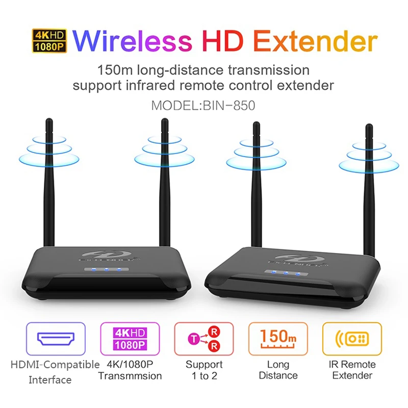 150M 4K 1080P Without interference Wireless HDMI Compatible IR Extender Transmitter Receiver Splitter Support PC DVD PS4 STB TV