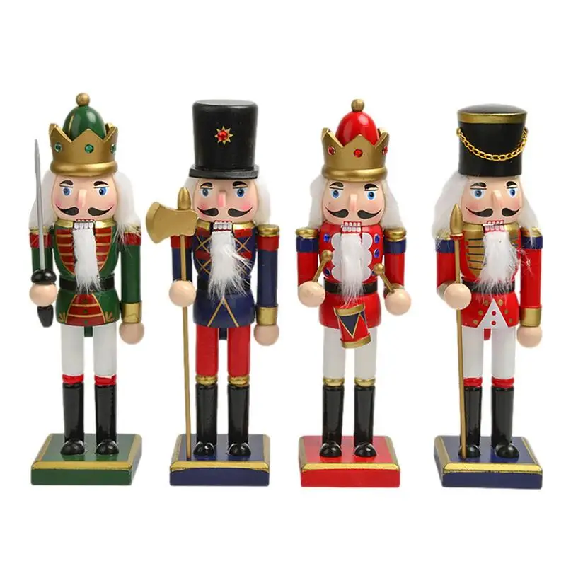 Large Wooden Nutcracker Doll Soldier Miniature Figurines Vintage Handcraft Puppet New Year Christmas Ornaments Home Decor