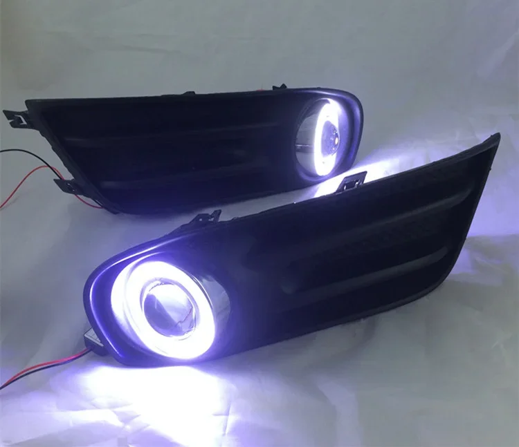 Eosuns Innovative Cob Angel Eye Led Daytime Running Light Drl + Halo Fog Light + Projector Lens for Nissan Tiida 2011-2015