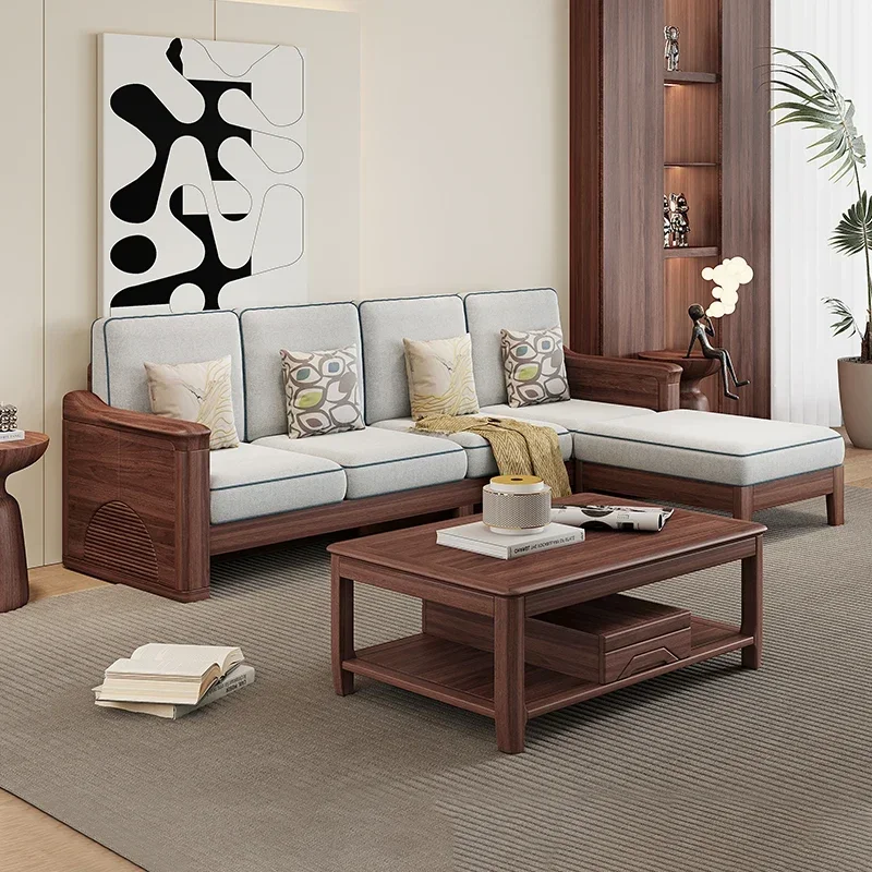 New Chinese black walnut solid wood sofa combination, concubine living room size apartment winter and summer