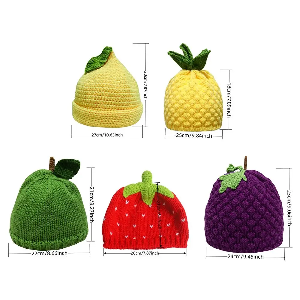 Playful Warm Knitted Fruit Hat Thick Handmade Strawberry Pullover Cap Stretchy Brimless Pineapple Beanie Winter Head Accessory