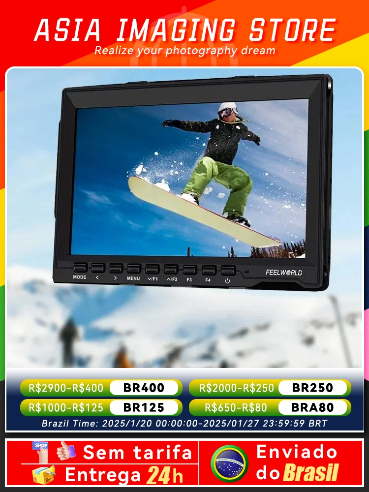 【 Do Brasil 】FEELWORLD FW759 7 Inch DSLR Camera Field Monitor IPS 1280x800 LCD with HDMI AV Input Video Portable for Camera