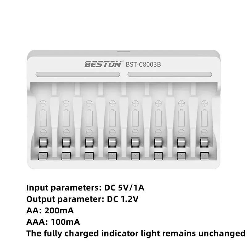 For NiMH/NiCd AA AA AA AAA Rechargeable Batteries with 5V 2A Fast Charging 1.2V, 8-slot USB Standalone Battery Smart Charger