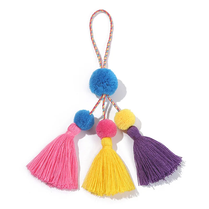 Bohemian Bag Pendant Hairball Key Ring for Women Charm Tassel Pendants Multicolor Pompom Keychain Accessories