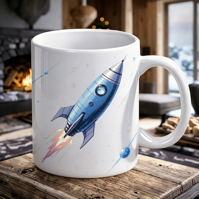 

Creative Hand-Painted Spaceship Ceramic Mug, Coffee Mug, Milk Cup, Office Tea Cup, Drinking Cup, Gift for Friends,Fade-Resistant