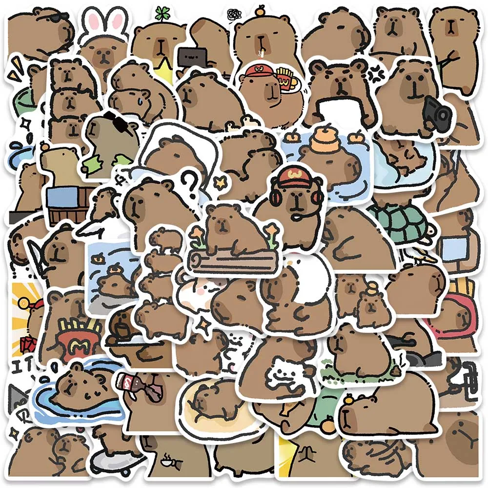 62pcs Cute Cartoon Capybara PVC Graffiti Sticker Sticky Aesthetic Decorative Scrapbook DIY Child Phone Stationery Supply