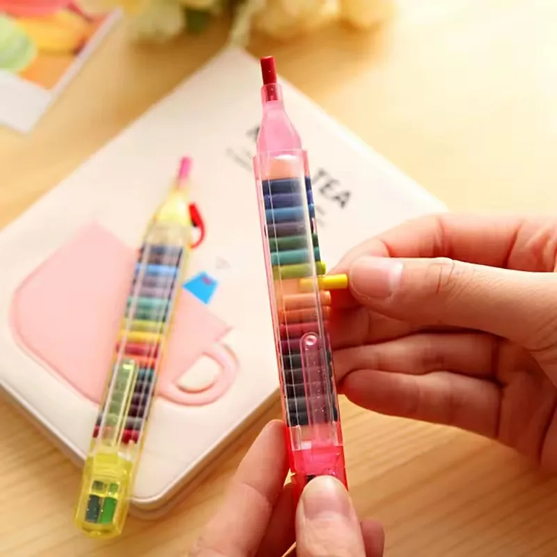 4Pcs/Set 20 Colors Stackable Crayons Kids Replaceable Tips Rainbow Doodle Drawing Pens Creative Art Supplies Kawaii Stationery