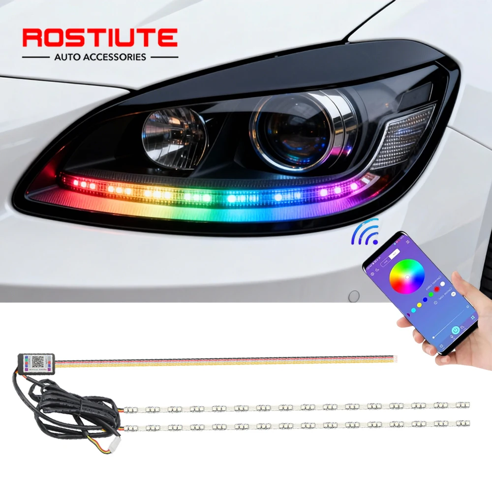 

2PCS RGB Car Led Headlights Strip Flexible DRL Strip Crystal Angel Tears with Turn Signal Daytime Running Light 12V APP Control